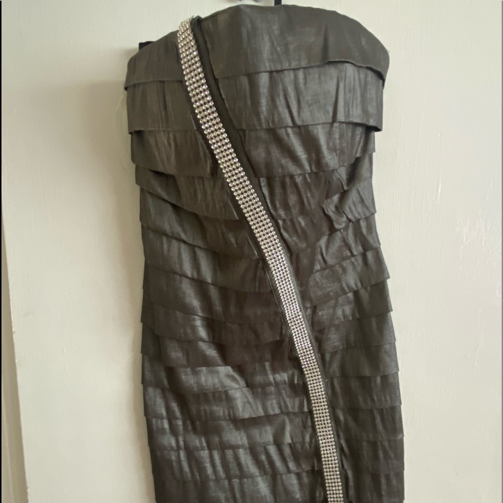 Strapless grey and rhinestone party dress